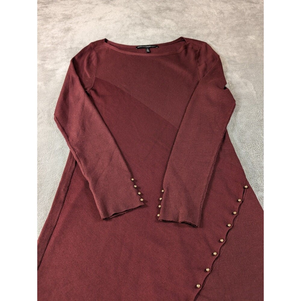 WHBM Dress Womens L Maroon Ribbed Knit Asymmetrical Sleeve Bateau Neck - Picture 4 of 11